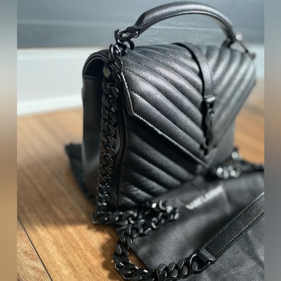 🔥🔥RARE~YSL Medium College ALL Black Hardware BLCK on BLCK is the NEW BLCK🖤 - Picture 6 of 11